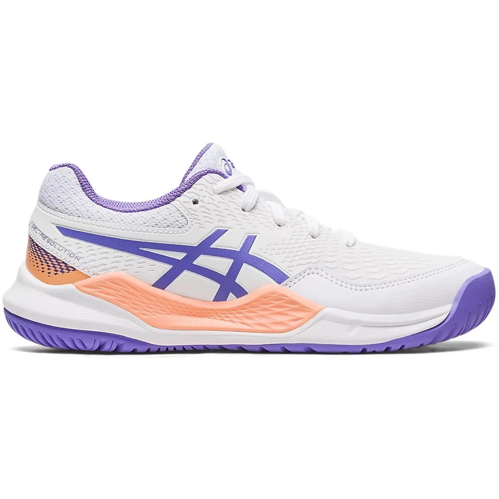 Asics Juniors Gel Resolution 9 Grade School Tennis Shoes (White/Amethyst)