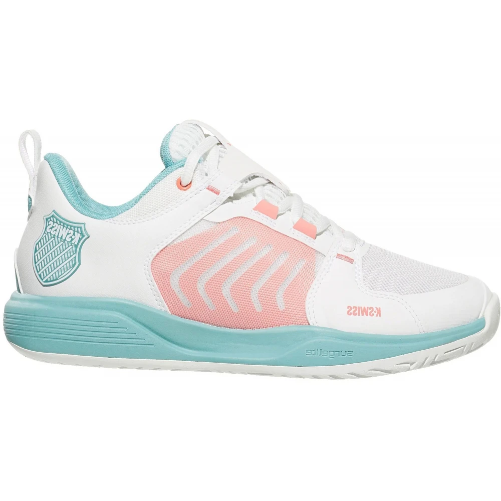 K-Swiss Women’s Ultrashot Team Tennis Shoes (Blanc De Blanc/Nile Blue/Desert Flower) 1 K-Swiss Women’s Ultrashot Team Tennis Shoes (Blanc De Blanc/Nile Blue/Desert Flower)