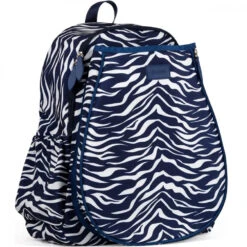 Ame & Lulu Game On Tennis Backpack (Navy Tiger Stripe) -Pro Swing Shop GTBP265 ameandlulu game on tennis backpack navy tiger stripe side 1000 1000