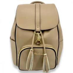 NiceAces Women’s SARA Handmade Vegan Leather Tennis Backpack (Beige)