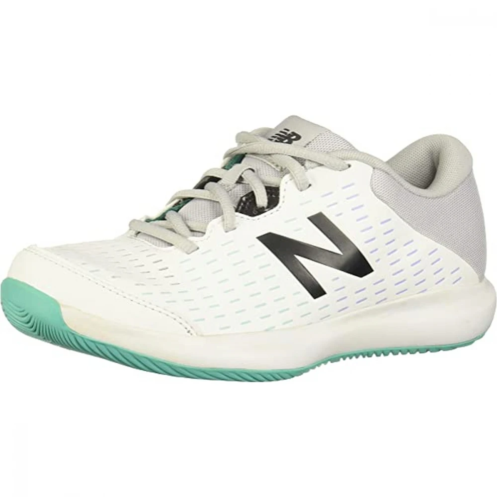 New Balance Women’s 696 V4 Hard Court Tennis Shoes (White/Grey/Tidepool) - Image 2